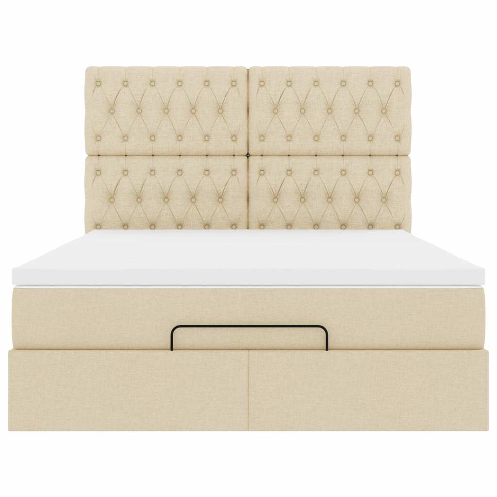 Ottoman bed with mattress cream 140x200 cm fabric