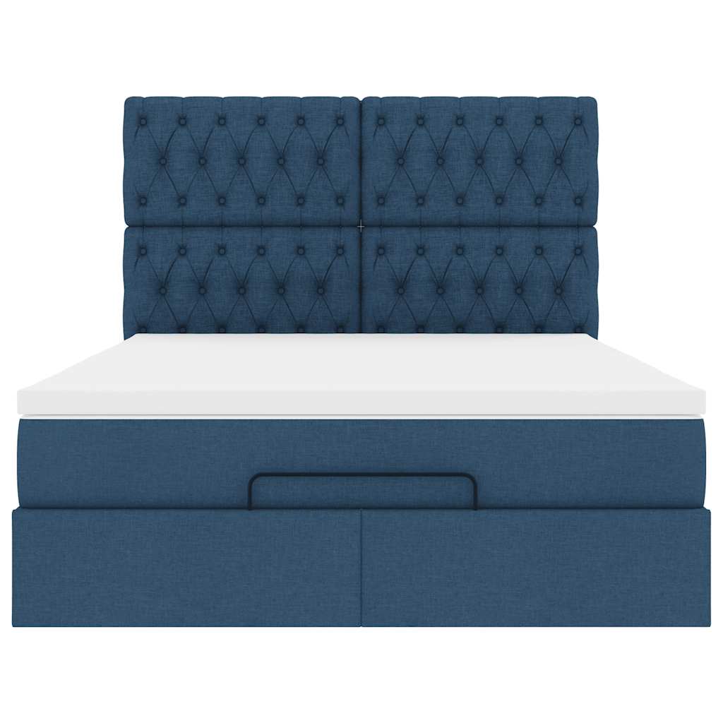 Ottoman-Bett mit Matratze Blau 140x200 cm Stoff