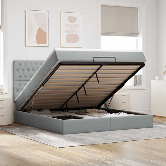 Ottoman-Bett mit Matratze Hellgrau 160x200 cm Stoff