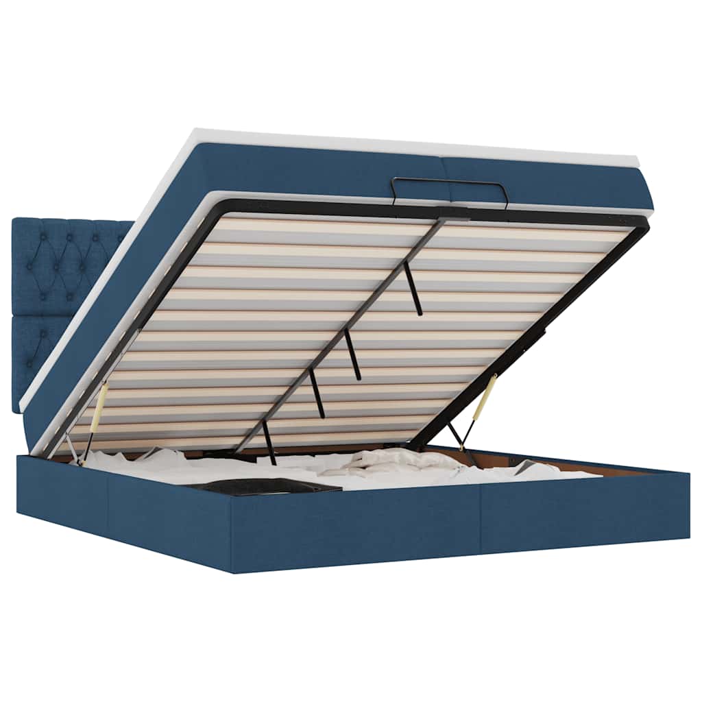 Ottoman-Bett mit Matratze Blau 160x200 cm Stoff