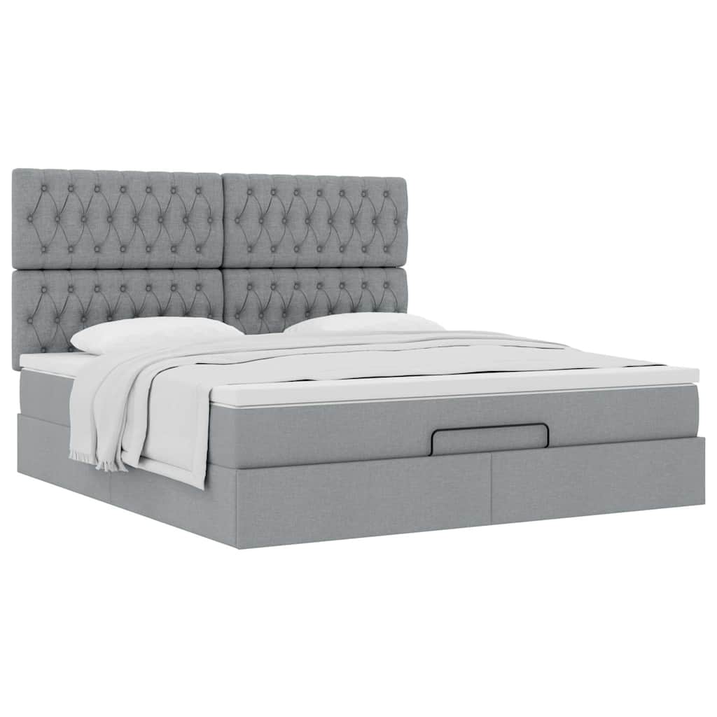 Ottoman-Bett mit Matratze Hellgrau 180x200 cm Stoff