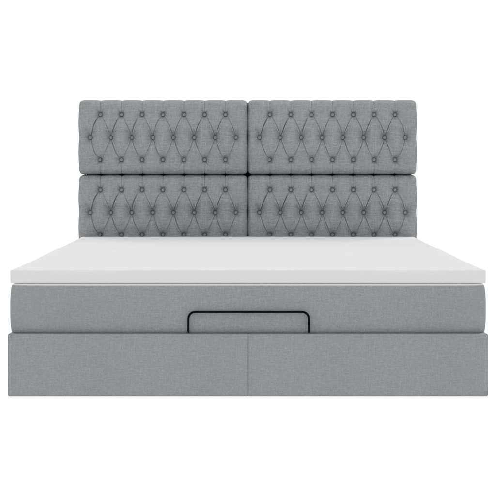 Ottoman-Bett mit Matratze Hellgrau 180x200 cm Stoff