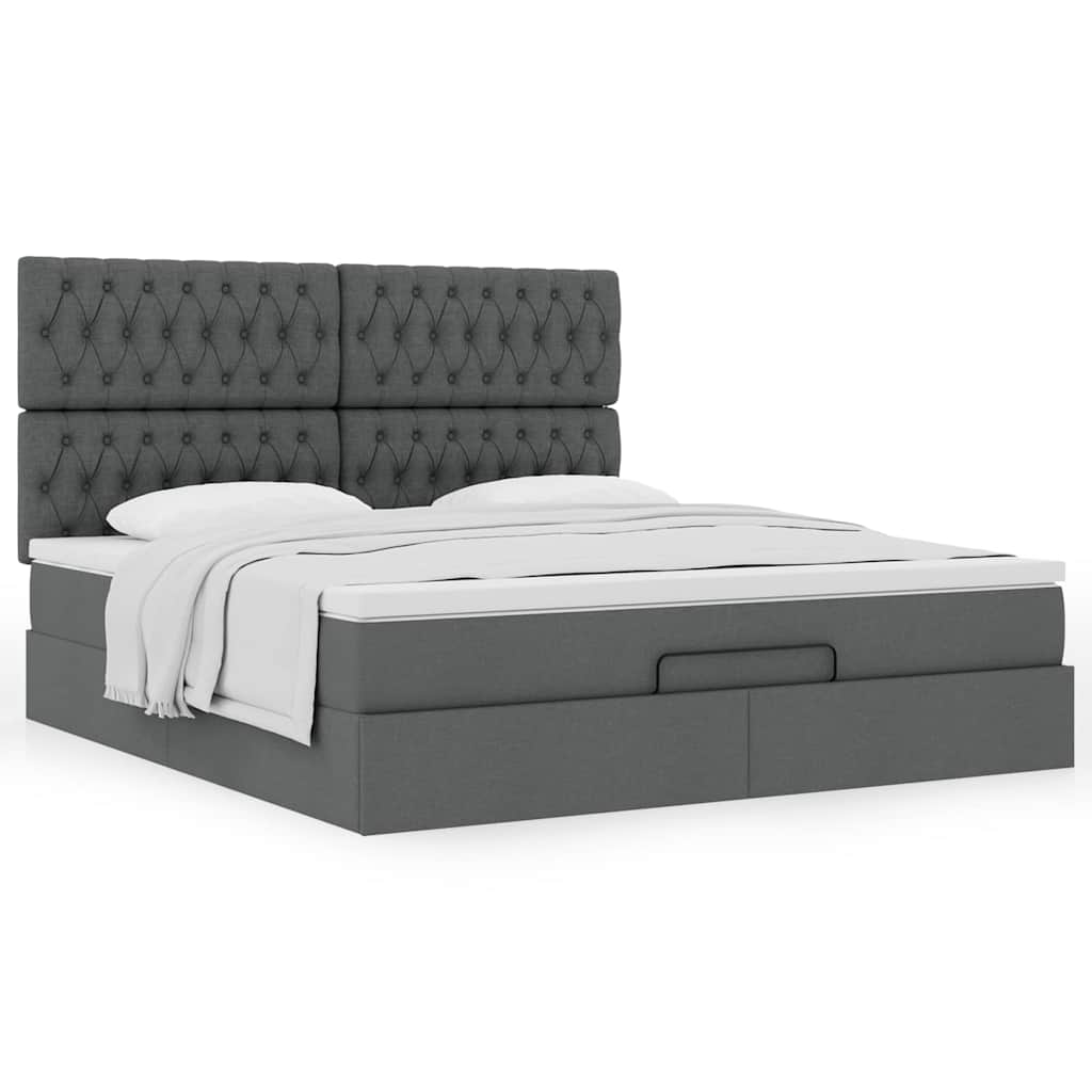 Lit ottoman avec matelas en tissu gris foncé 180x200 cm