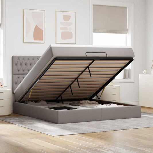 Ottoman-Bett mit Matratze Taupe 180x200 cm Stoff