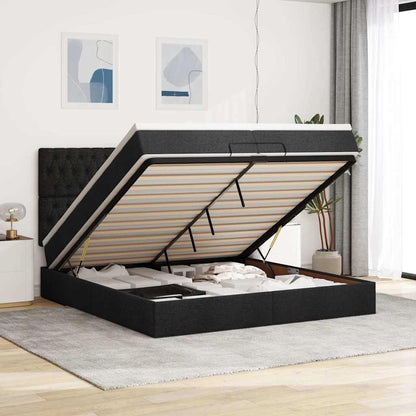 Ottoman-Bett mit Matratzen Schwarz 200x200 cm Stoff