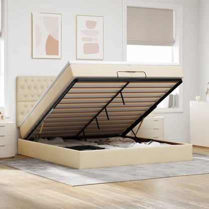 Ottoman-Bett mit Matratzen Creme 200x200 cm Stoff