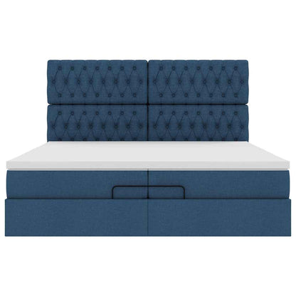 Ottoman-Bett mit Matratzen Blau 200x200 cm Stoff