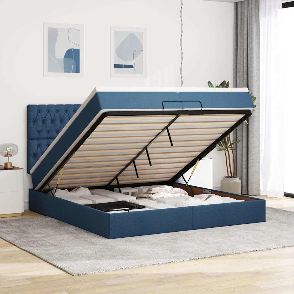 Ottoman-Bett mit Matratzen Blau 200x200 cm Stoff