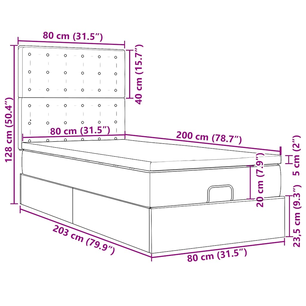 Ottoman-Bett mit Matratze Hellgrau 80x200 cm Stoff