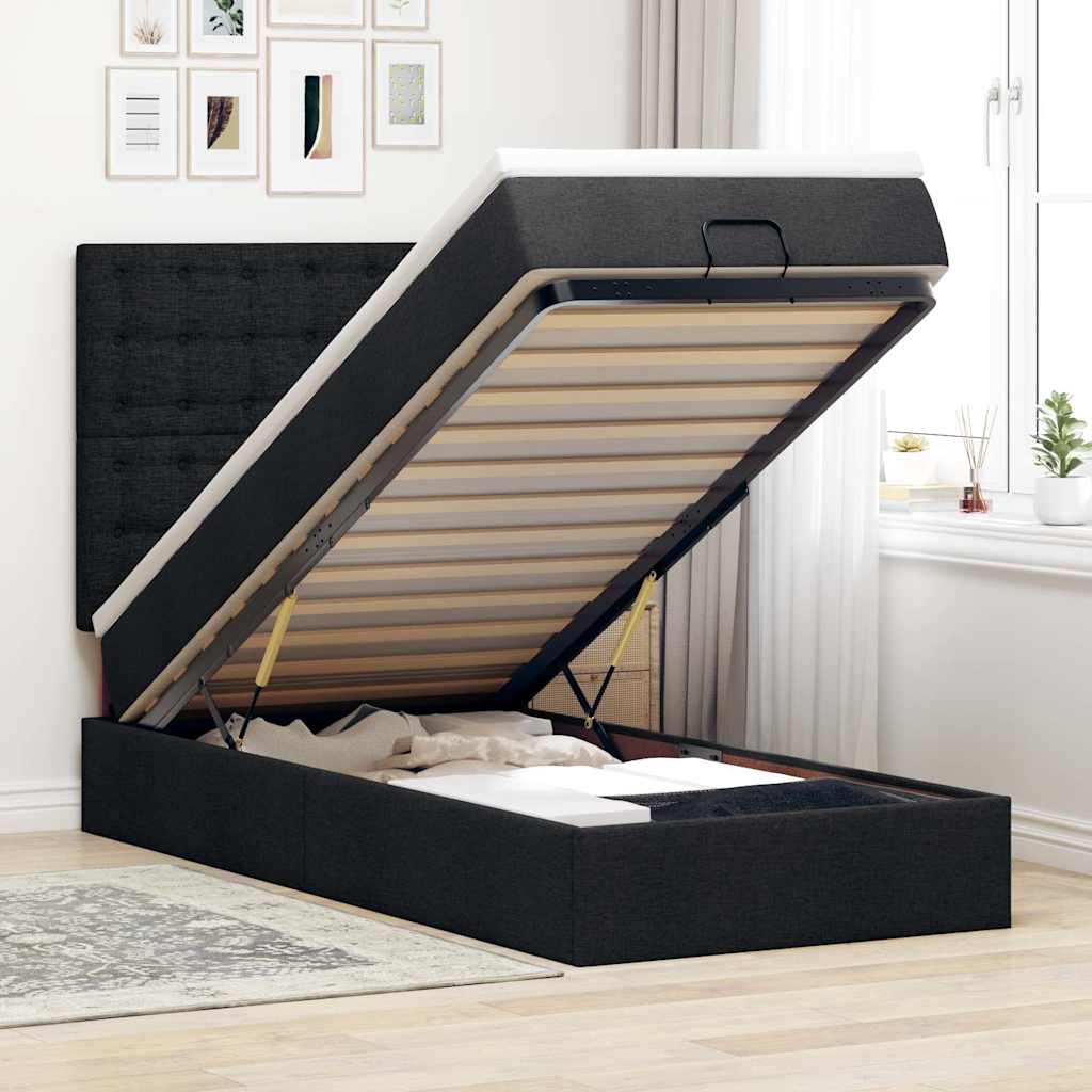 Ottoman-Bett mit Matratze Schwarz 90x190 cm Stoff