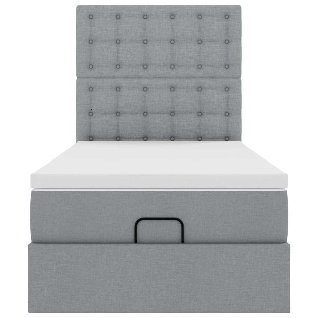 Ottoman-Bett mit Matratze Hellgrau 90x200 cm Stoff