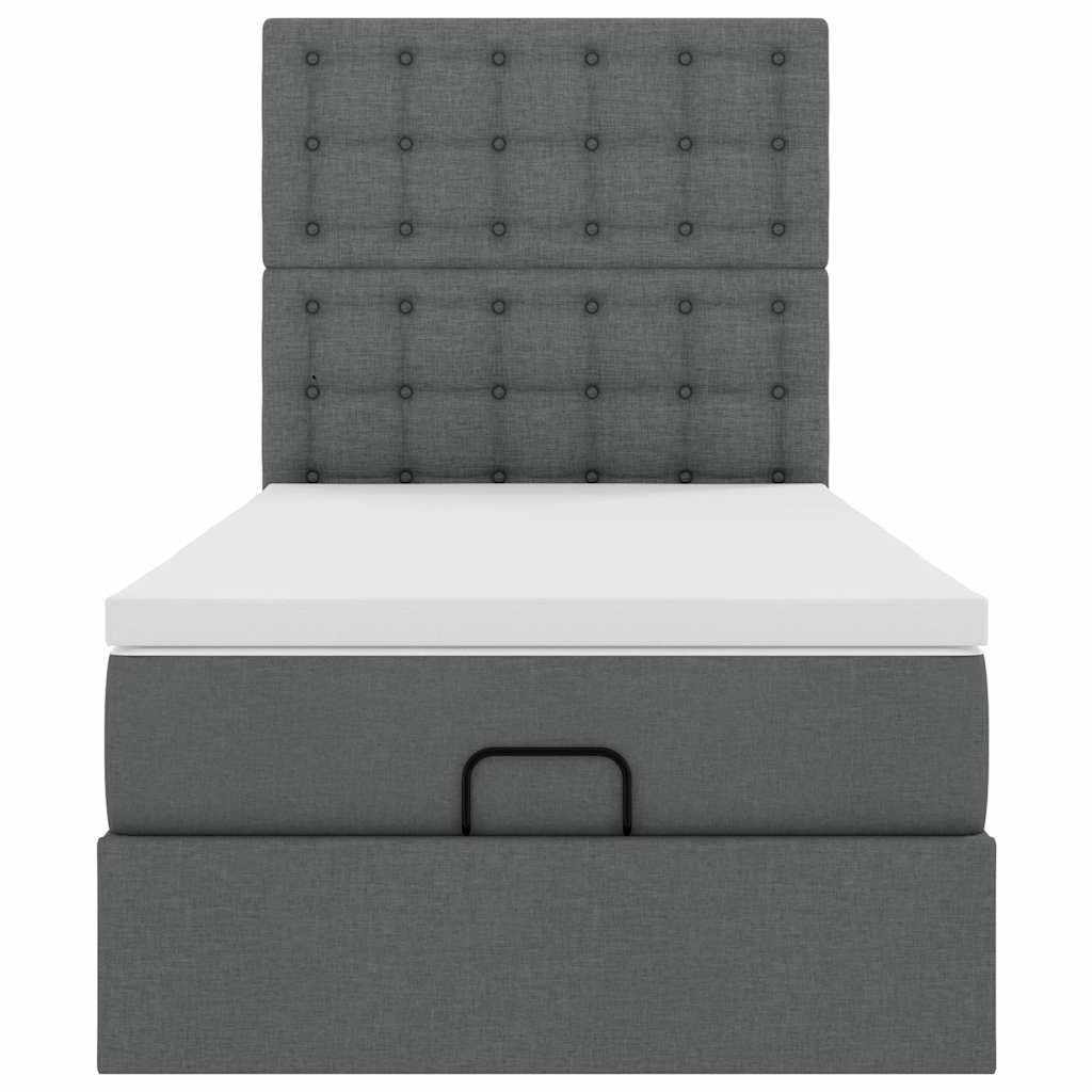 Lit ottoman avec matelas en tissu gris foncé 90x200 cm