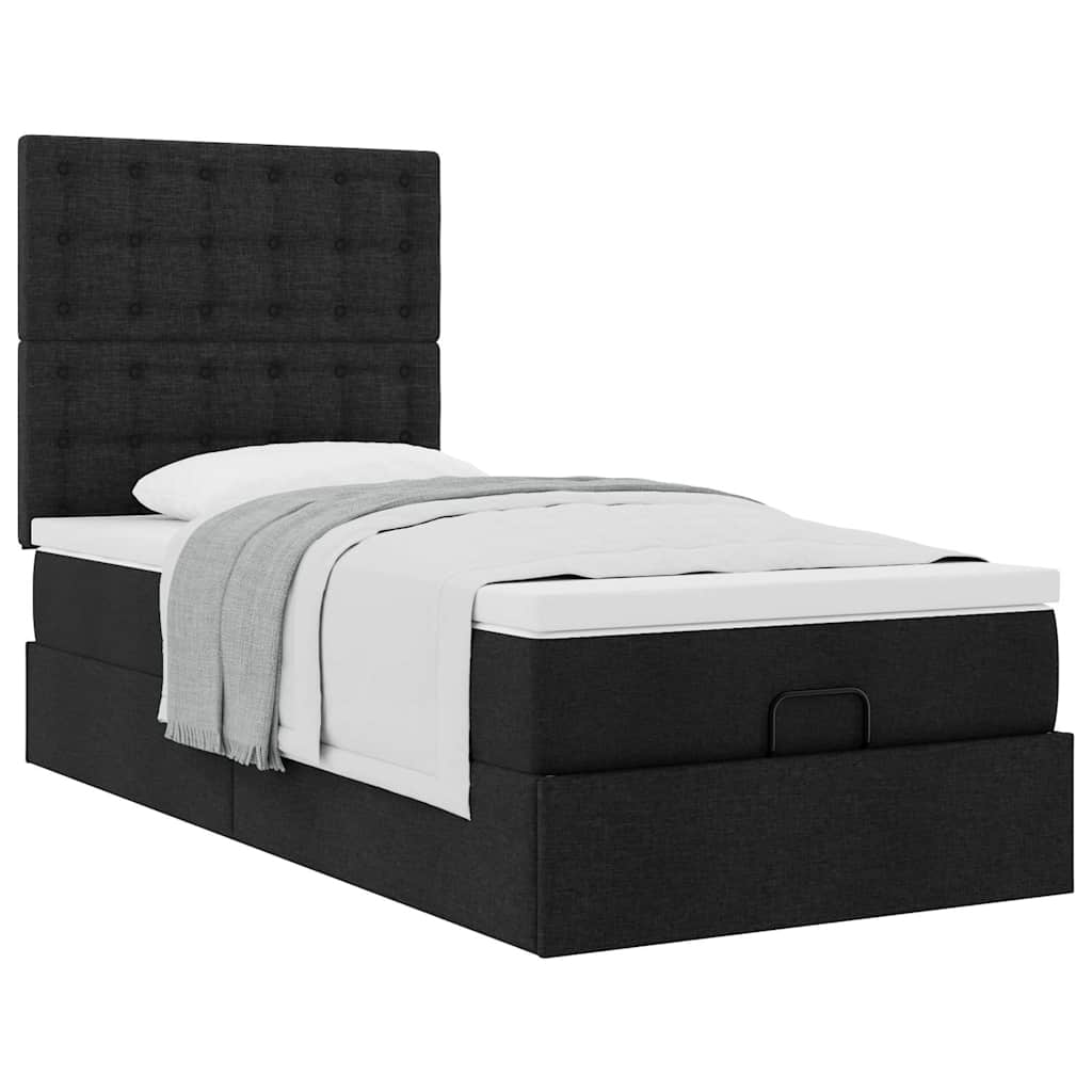 Ottoman bed with mattress black 90x200 cm fabric