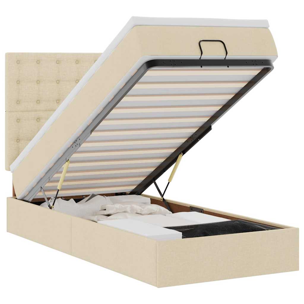 Ottoman-Bett mit Matratze Creme 90x200 cm Stoff