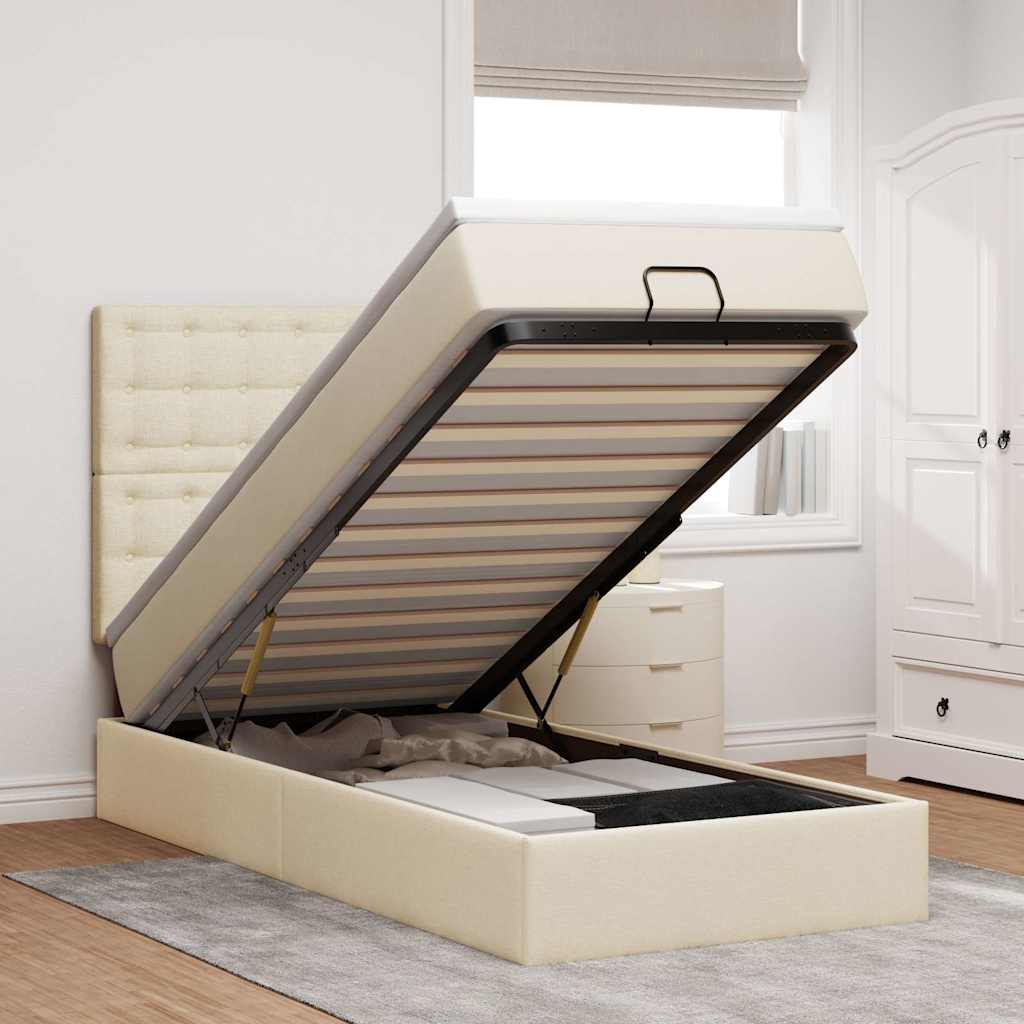 Ottoman-Bett mit Matratze Creme 90x200 cm Stoff