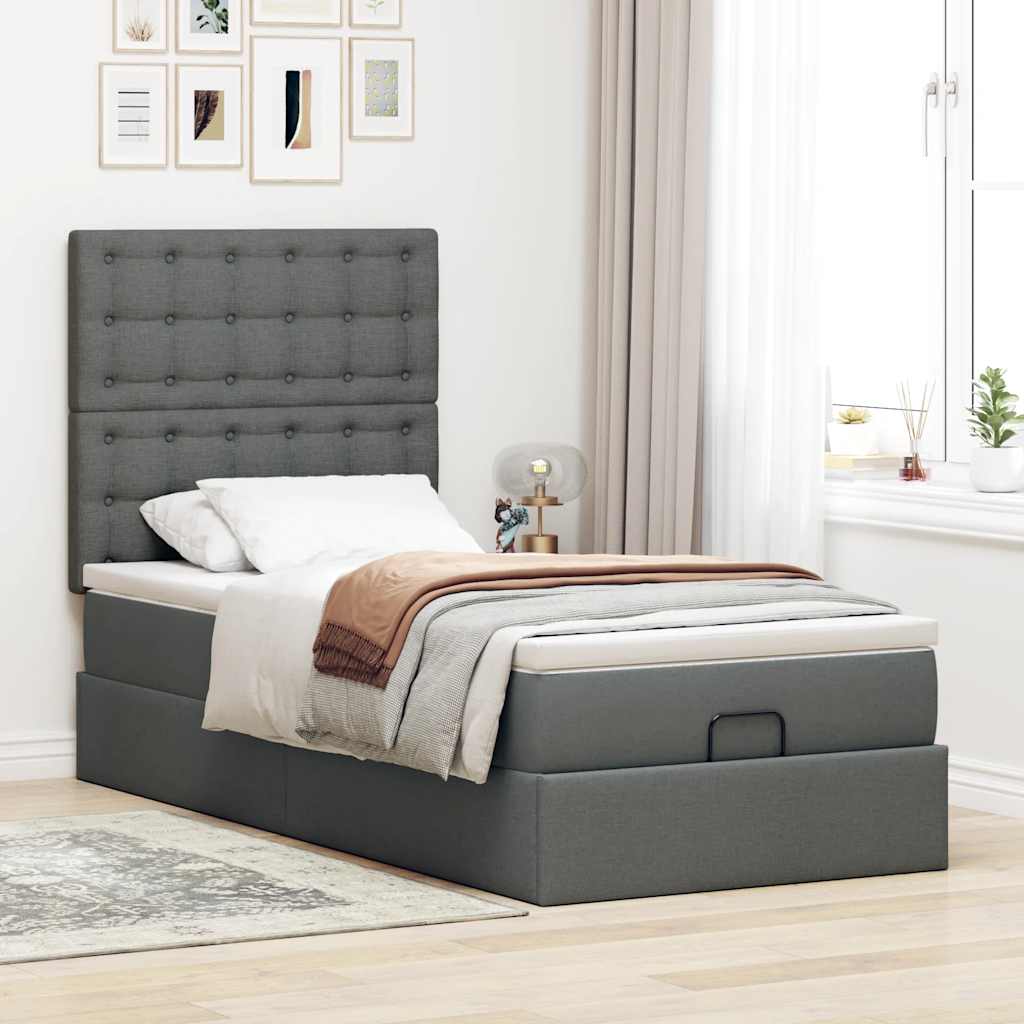 Ottoman bed with mattress dark grey 100x200 cm fabric