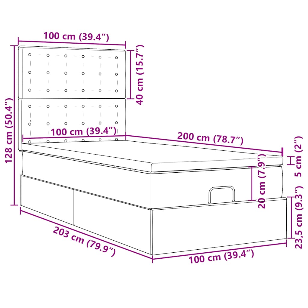 Ottoman-Bett mit Matratze Dunkelgrau 100x200 cm Stoff