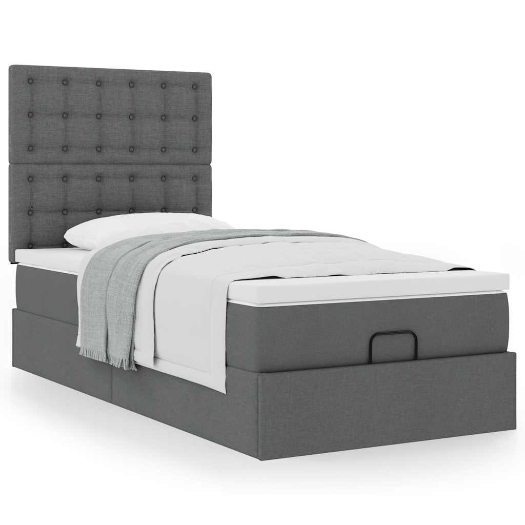 Ottoman bed with mattress dark grey 100x200 cm fabric