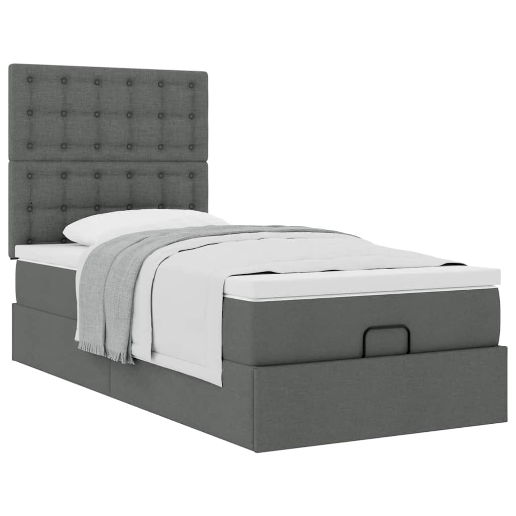 Ottoman bed with mattress dark grey 100x200 cm fabric