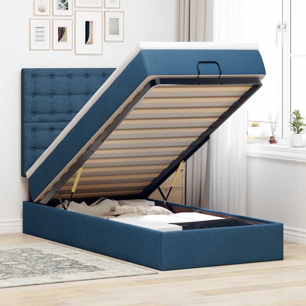 Ottoman-Bett mit Matratze Blau 100x200 cm Stoff