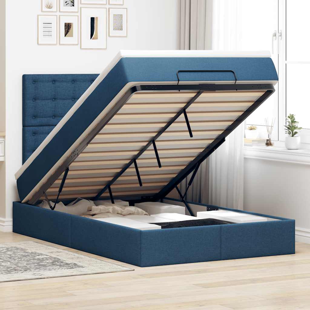 Ottoman-Bett mit Matratze Blau 120x190 cm Stoff