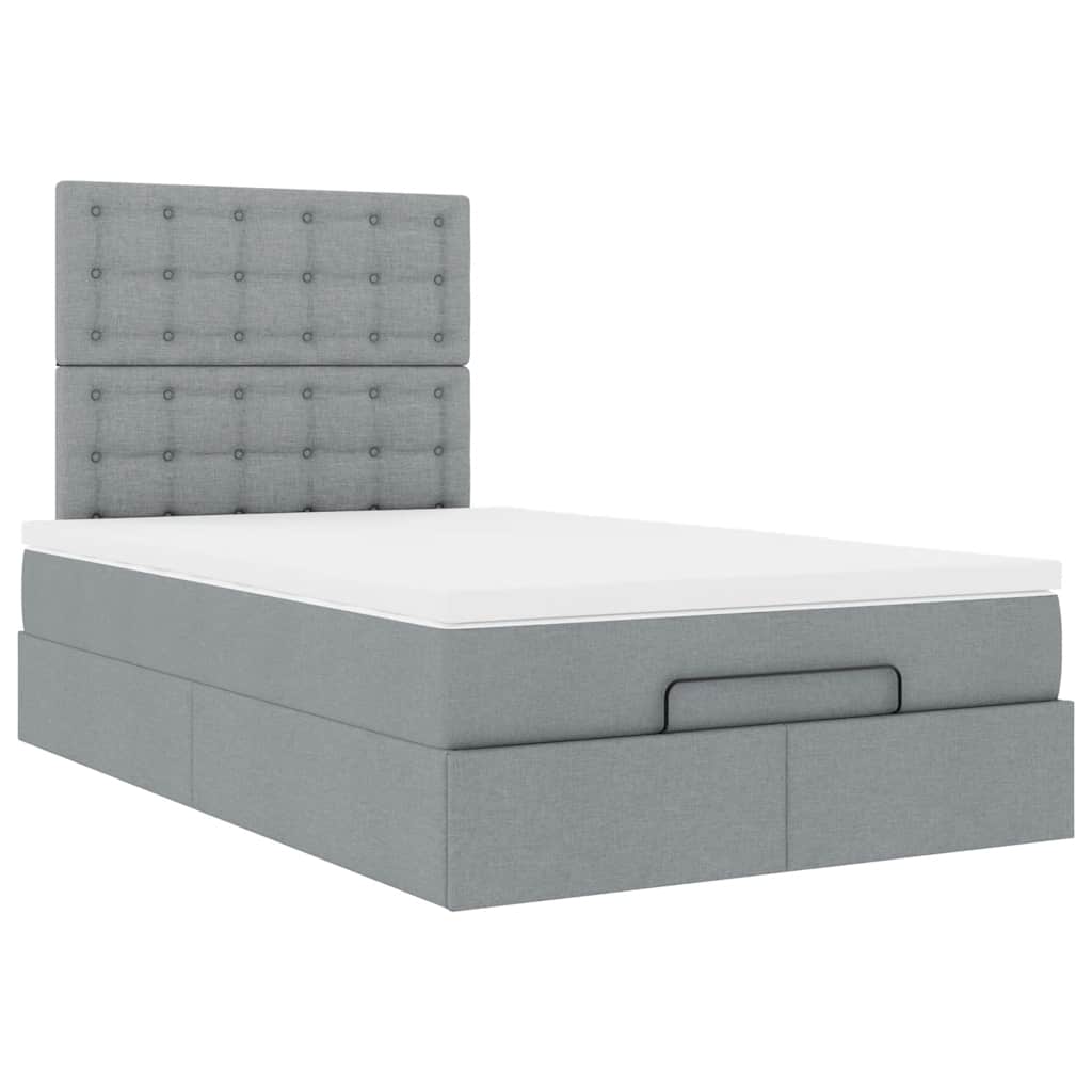 Ottoman bed with mattress light grey 120x200 cm fabric