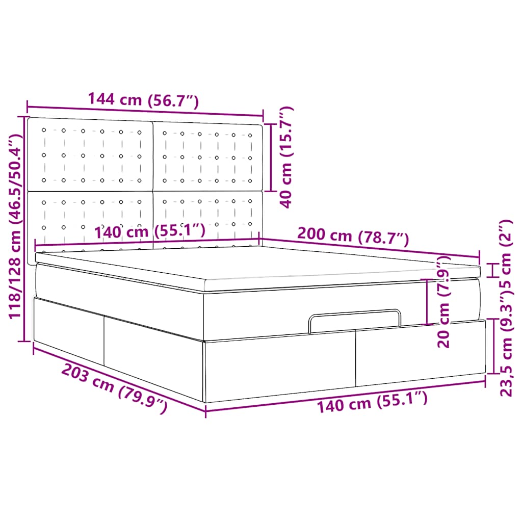 Ottoman-Bett mit Matratze Hellgrau 140x200 cm Stoff