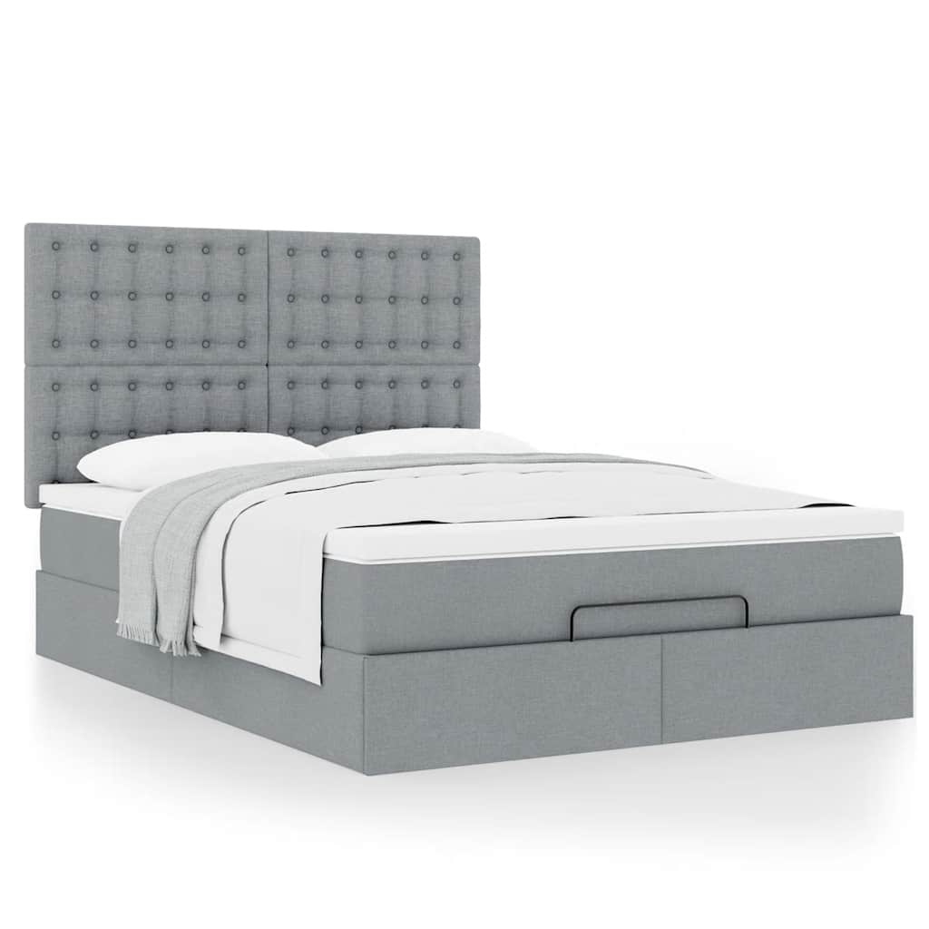 Ottoman-Bett mit Matratze Hellgrau 140x200 cm Stoff