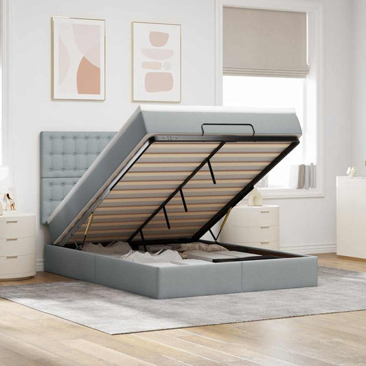 Ottoman-Bett mit Matratze Hellgrau 140x200 cm Stoff