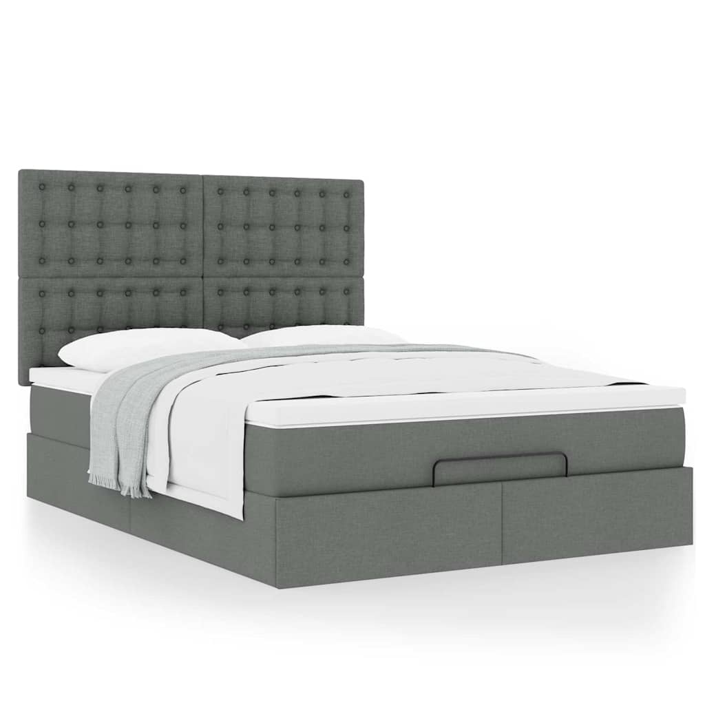 Ottoman-Bett mit Matratze Dunkelgrau 140x200 cm Stoff