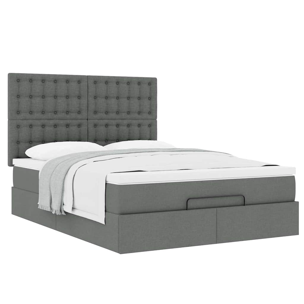 Ottoman-Bett mit Matratze Dunkelgrau 140x200 cm Stoff
