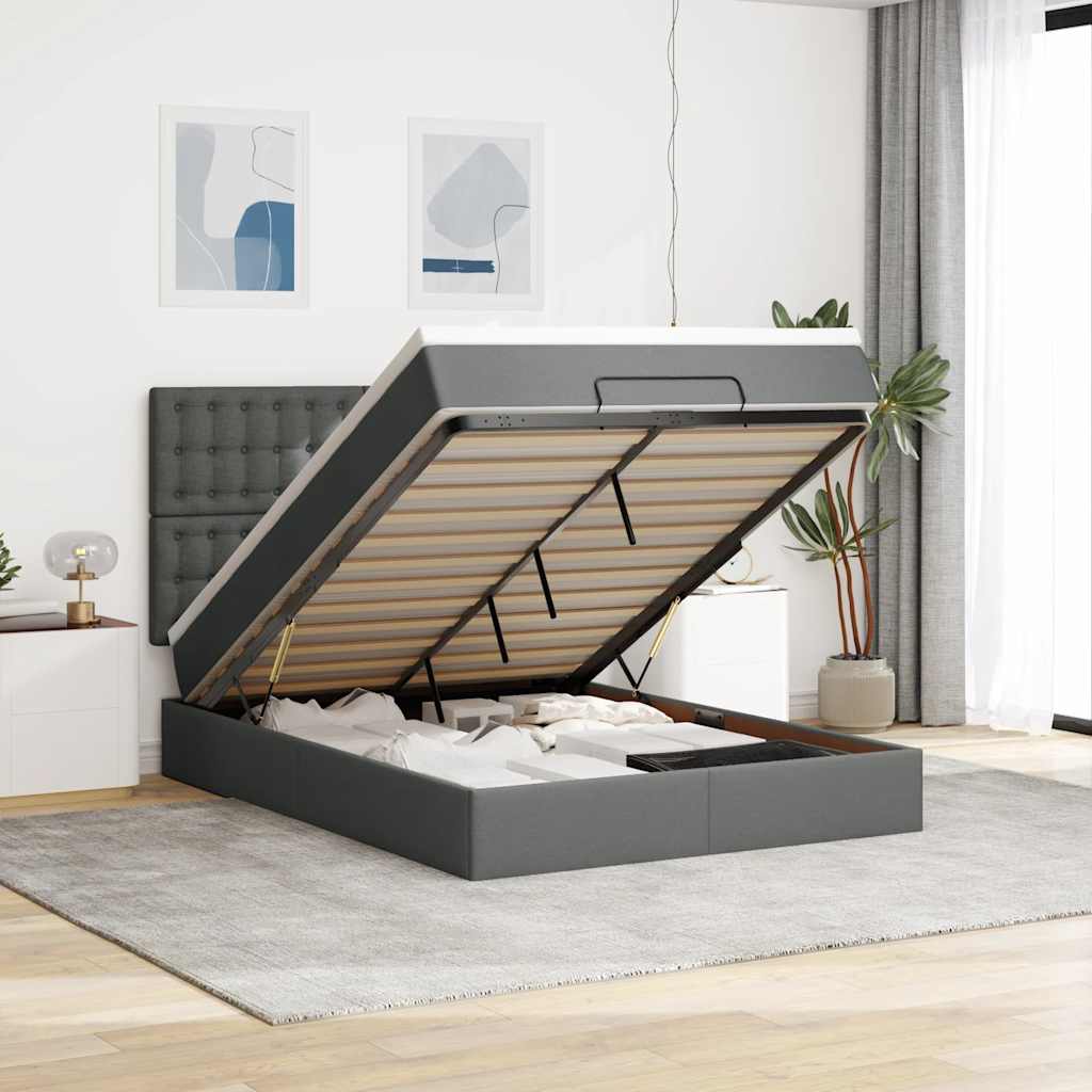 Ottoman-Bett mit Matratze Dunkelgrau 140x200 cm Stoff