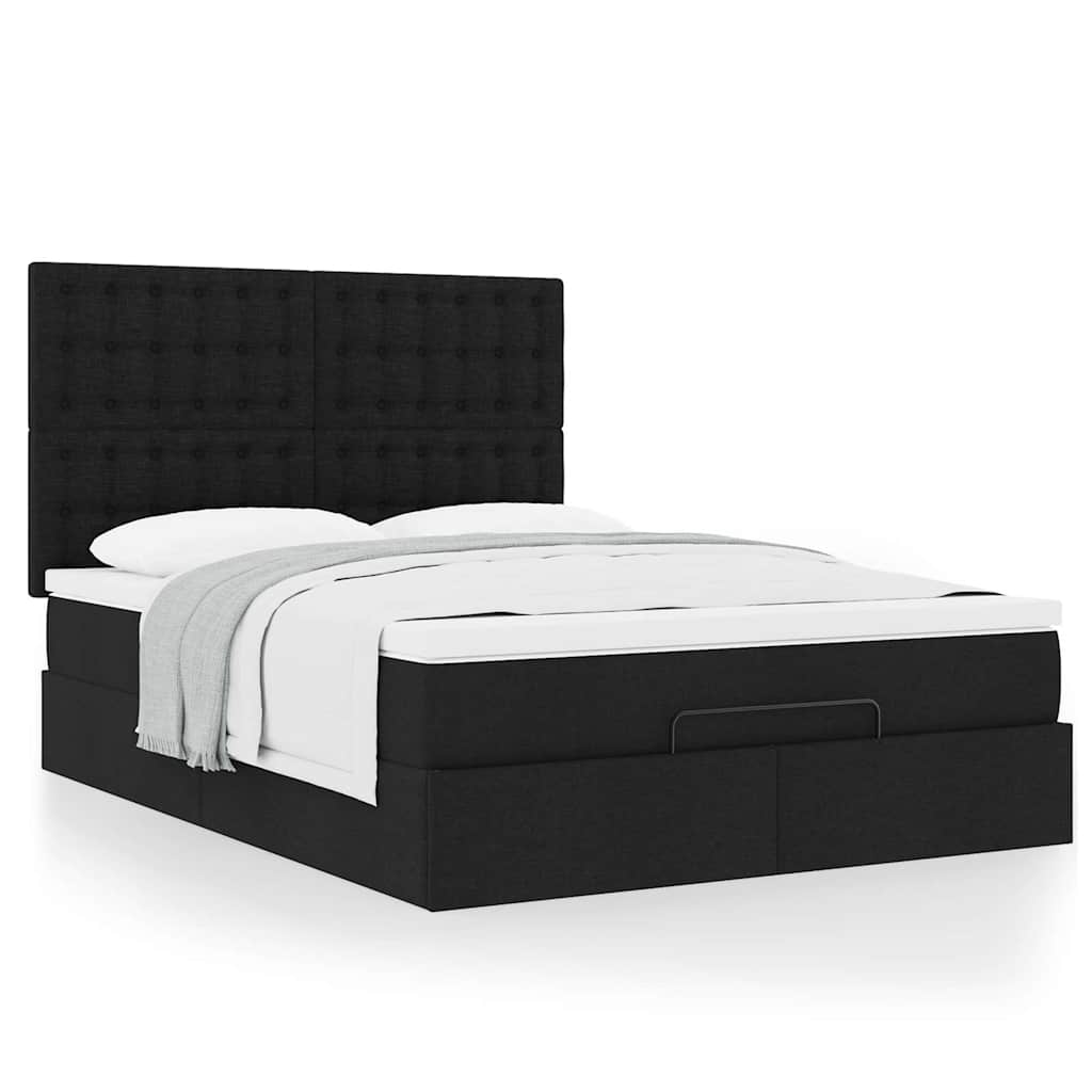 Ottoman-Bett mit Matratze Schwarz 140x200 cm Stoff