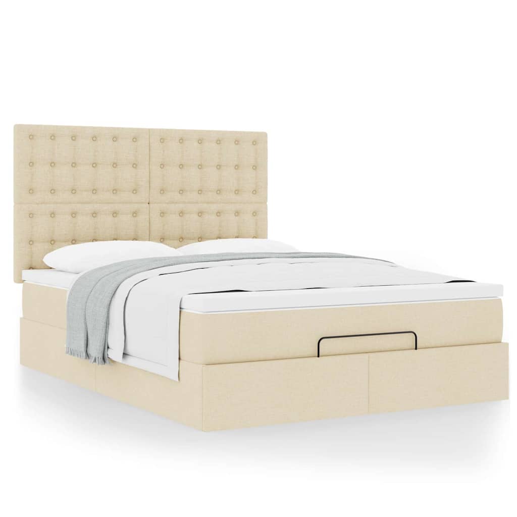 Ottoman-Bett mit Matratze Creme 140x200 cm Stoff