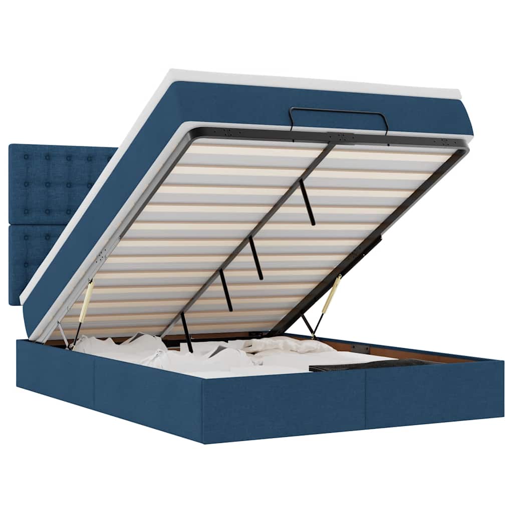 Ottoman-Bett mit Matratze Blau 140x200 cm Stoff