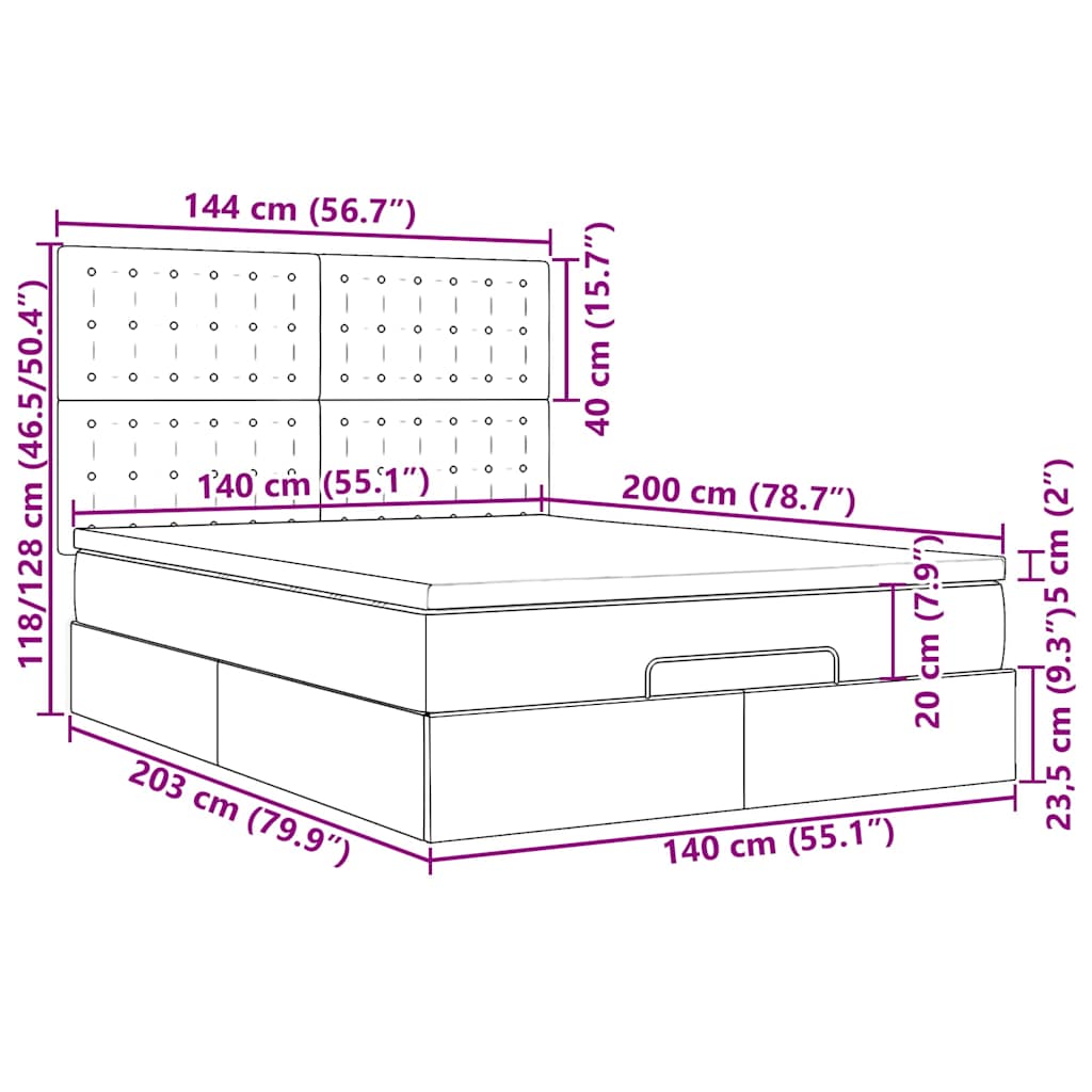 Ottoman-Bett mit Matratze Blau 140x200 cm Stoff