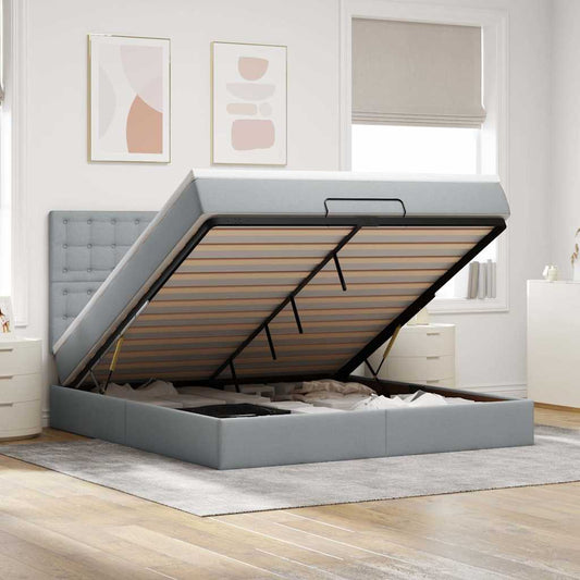 Ottoman-Bett mit Matratze Hellgrau 160x200 cm Stoff