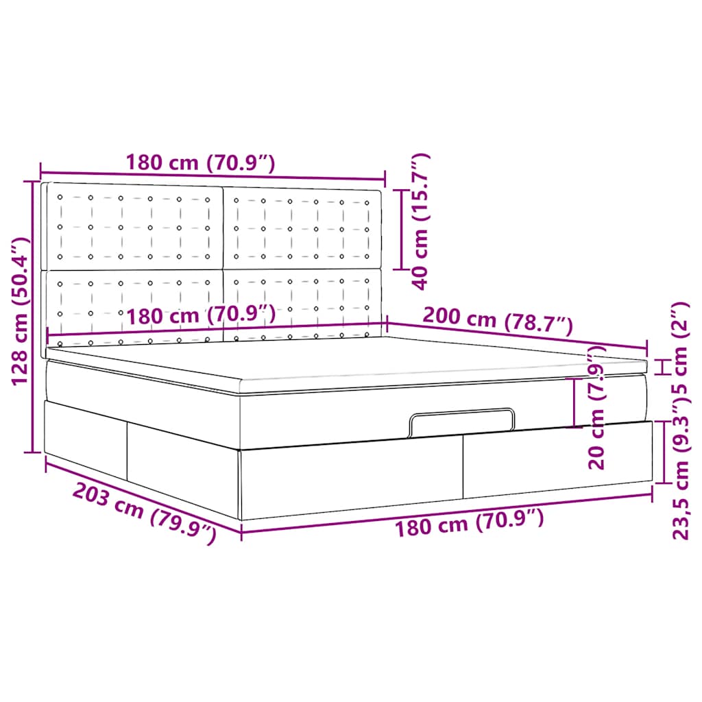 Ottoman-Bett mit Matratze Hellgrau 180x200 cm Stoff