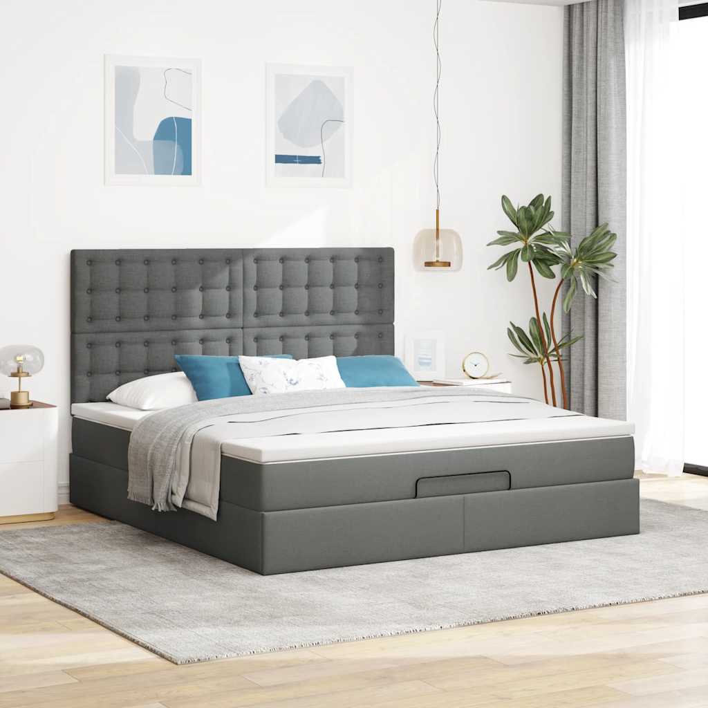 Lit ottoman avec matelas en tissu gris foncé 180x200 cm