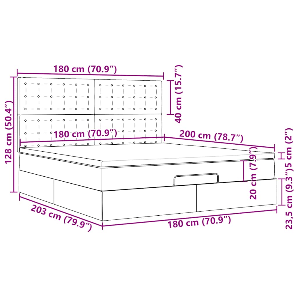 Ottoman-Bett mit Matratze Dunkelgrau 180x200 cm Stoff