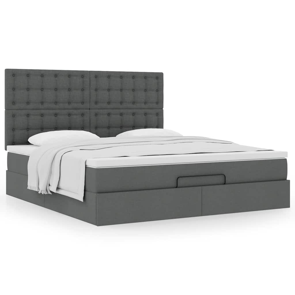 Lit ottoman avec matelas en tissu gris foncé 180x200 cm