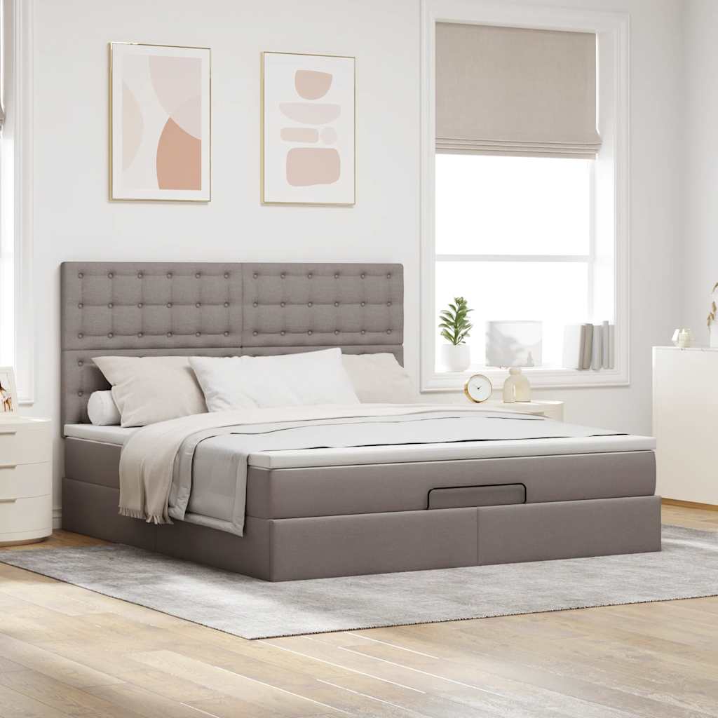 Ottoman-Bett mit Matratze Taupe 180x200 cm Stoff