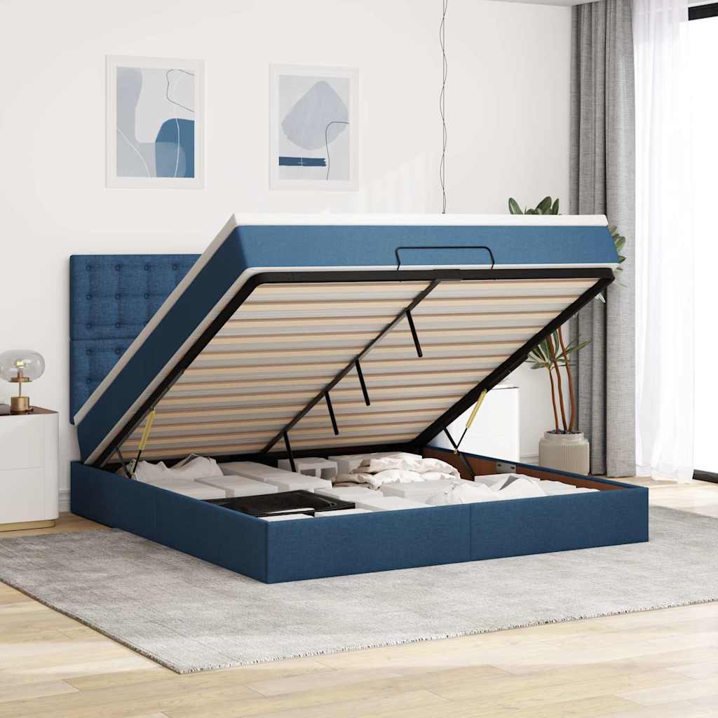 Ottoman-Bett mit Matratze Blau 180x200 cm Stoff