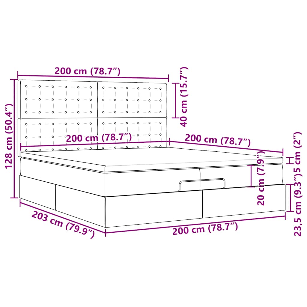 Ottoman-Bett mit Matratzen Hellgrau 200x200 cm Stoff