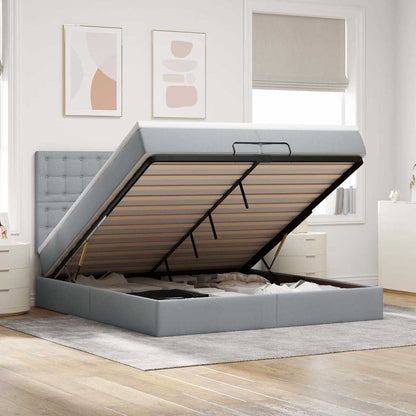 Ottoman-Bett mit Matratzen Hellgrau 200x200 cm Stoff