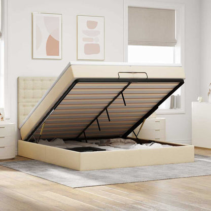Ottoman-Bett mit Matratzen Creme 200x200 cm Stoff