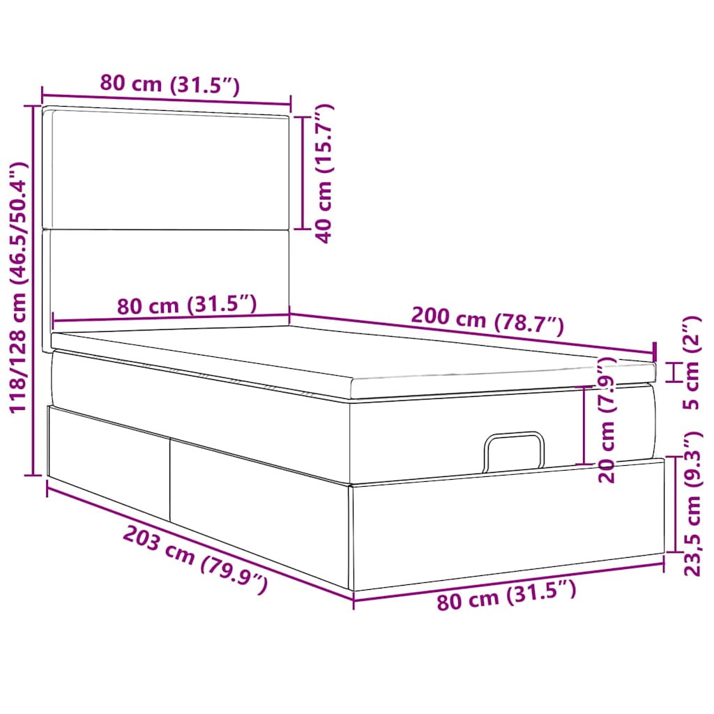 Ottoman-Bett mit Matratzen Hellgrau 80x200 cm Samt