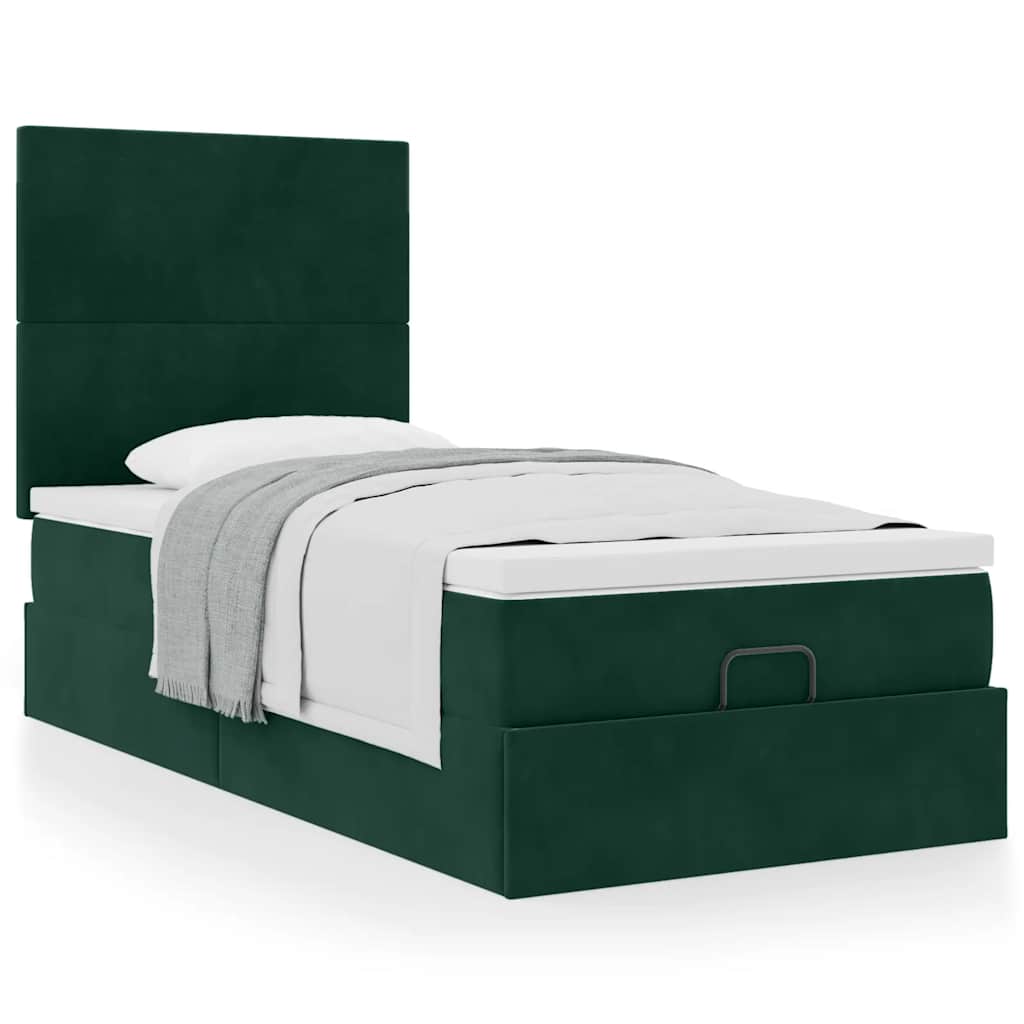 Ottoman-Bett mit Matratzen Dunkelgrün 80x200 cm Samt