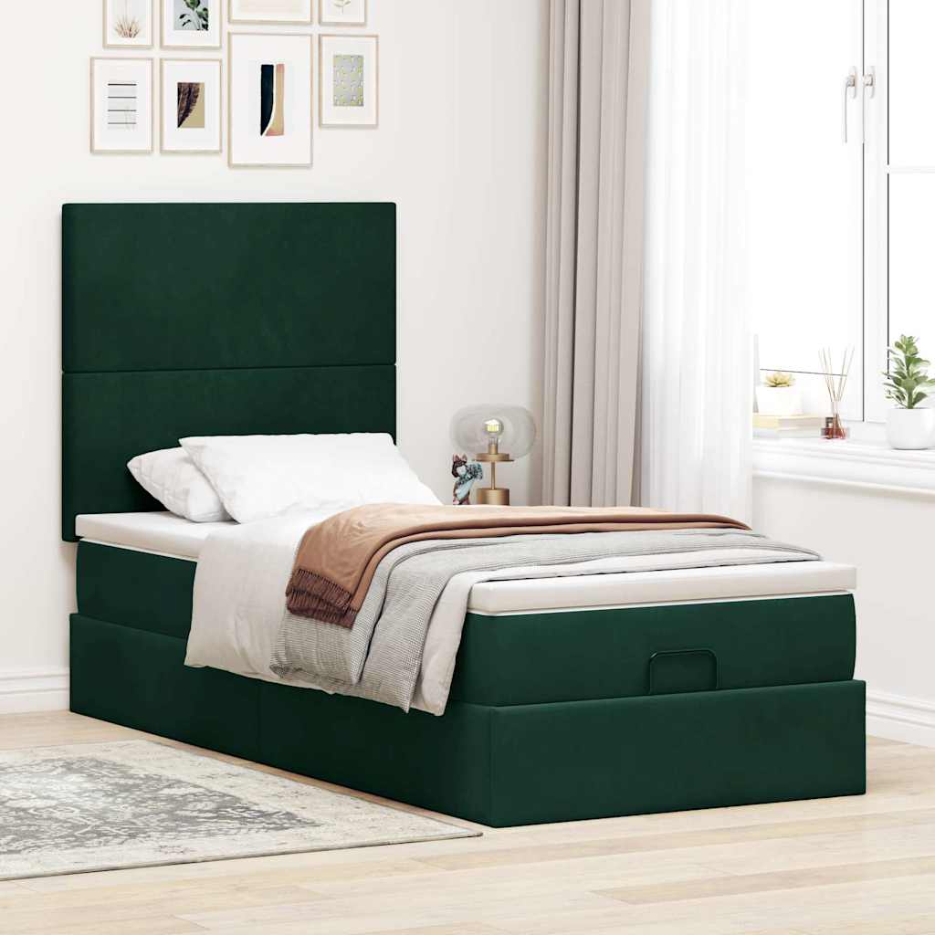 Ottoman-Bett mit Matratzen Dunkelgrün 90x190 cm Samt