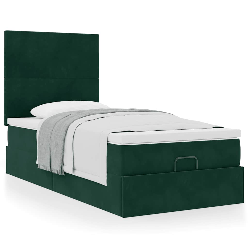 Ottoman-Bett mit Matratzen Dunkelgrün 90x190 cm Samt